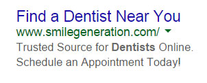 Good Example of AdWords Ad For Dentist