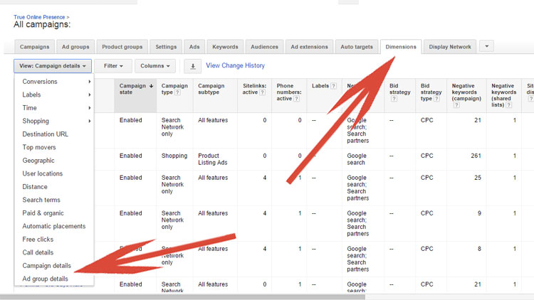 Google AdWords - Accessing Campaign Details