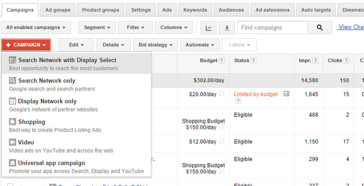 Google AdWords Available Campaign Types