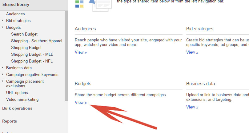 Google AdWords View Shared Budgets